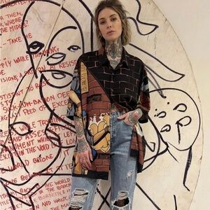 Vintage 90s Mecca Sport Graffiti Artwork Button Down Shirt